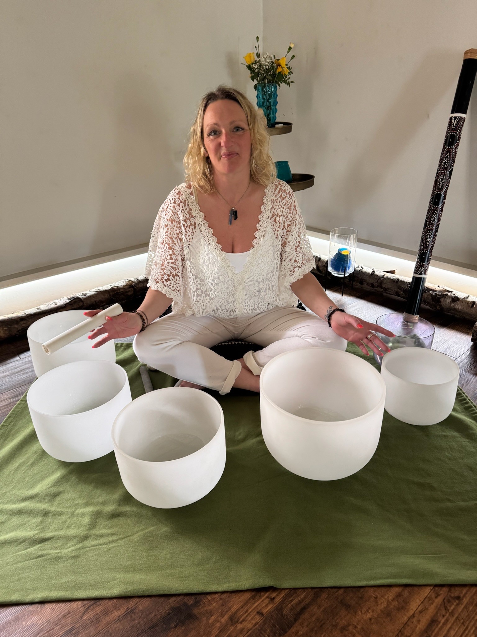 A quiet moment with crystal singing bowls at The Crystal Booth